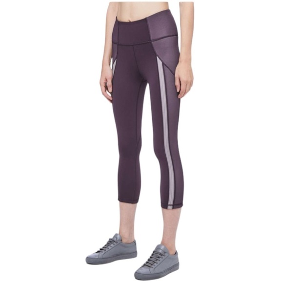 lululemon athletica Pants - Lululemon Power Lines Crop *21" Cyber Dark Chrome Women’s Size 4 W6ARZS Purple